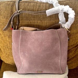 Frances Valentine June Grey Suede Hobo Bag with 2 straps and key chain
